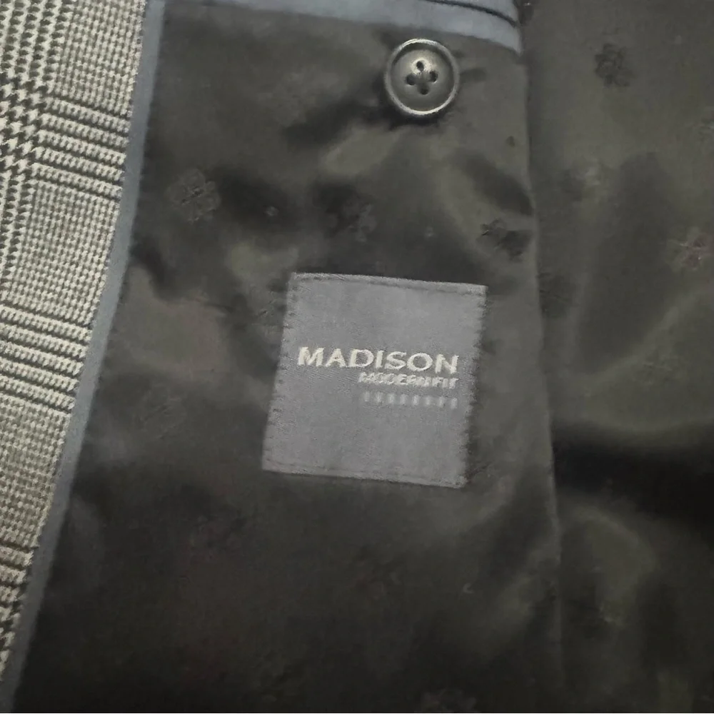 Madison Gray Plaid Blazer with Black Accents